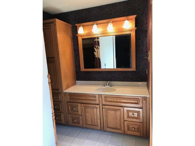 Solid Oak Bertch Bathroom Vanity With, Oak Medicine Cabinet With Mirror And Lights